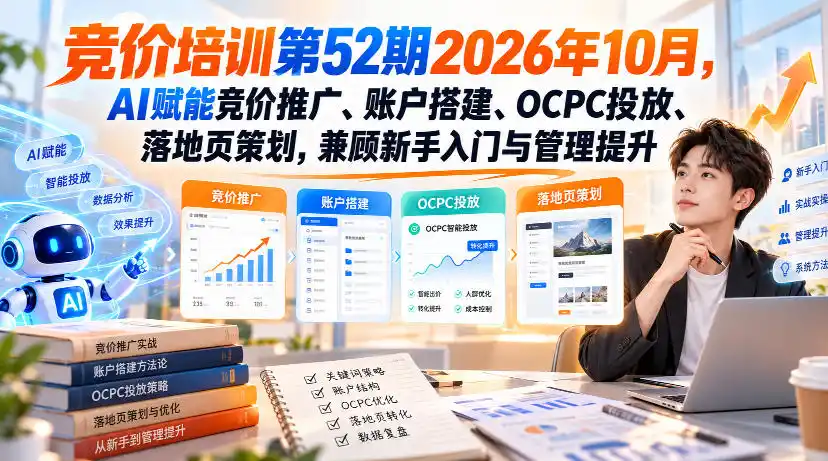 【无水印】竞价培训第52期2026年10月，AI赋能竞价推广、账户搭建、OCPC投放、落地页策划，兼顾新手入门与管理提升-云启智联