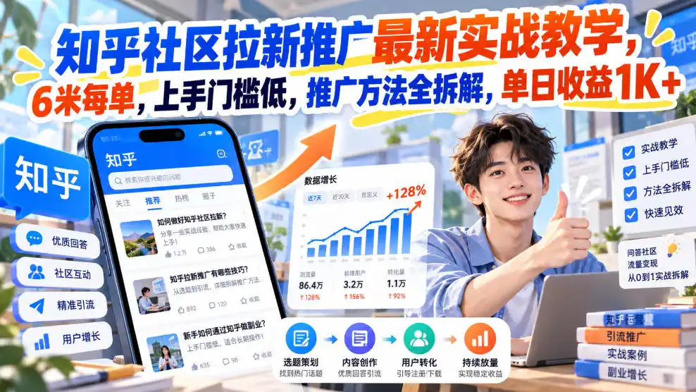 知乎社区拉新推广最新实战教学,6米每单,上手门槛低,推广方法全拆解,单日收益1K+!(更新1021)-云启智联