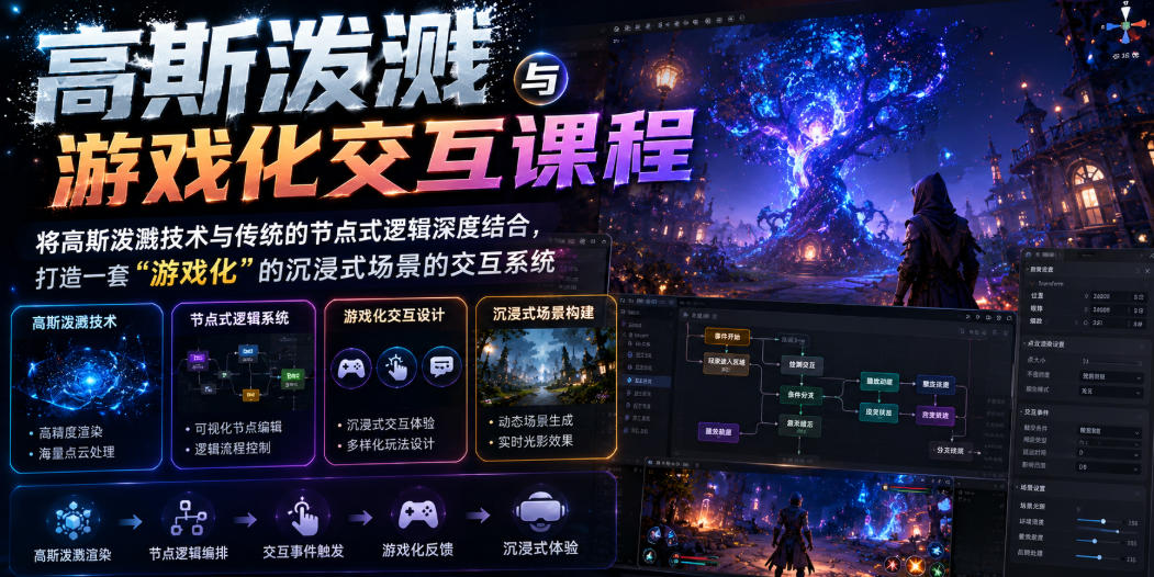 高斯泼溅与游戏化交互课程，将高斯泼溅技术与传统的节点式逻辑深度结合，打造一套“游戏化”的沉浸式场景的交互系统-云启智联