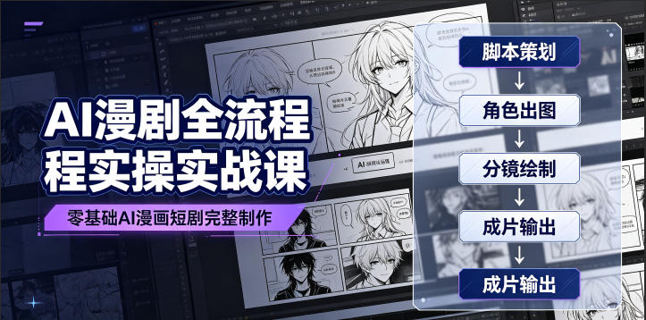 AI漫剧全流程实操实战课｜零基础AI漫画短剧完整制作、脚本出图成片全链路落地教程-云启智联
