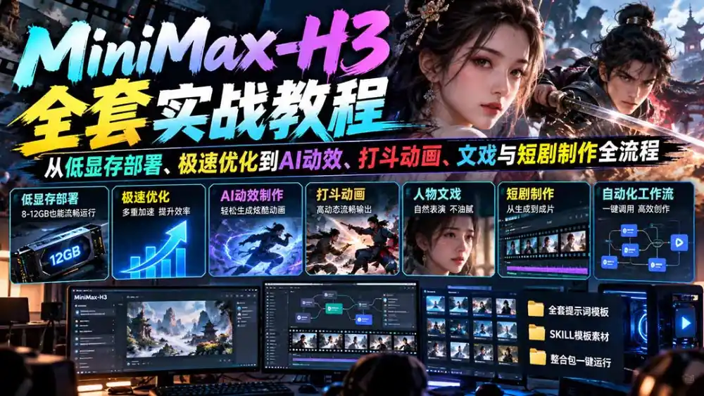 MiniMax-H3全套实战教程：从低显存部署、极速优化到AI动效、打斗动画、文戏与短剧制作全流程-云启智联