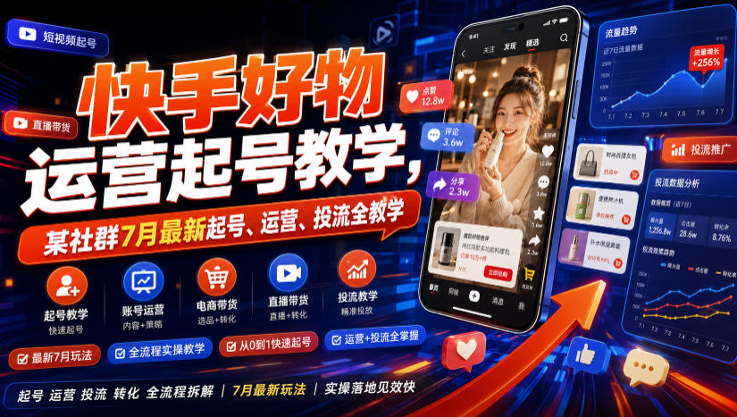 快手好物运营起号教学，某社群7月最新起号、运营、投流全教学-云启智联