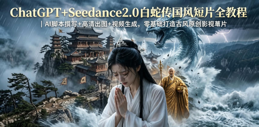 ChatGPT+Seedance2.0白蛇传国风短片全教程｜AI脚本撰写+高清出图+视频生成，零基础打造古风原创影视短片-云启智联