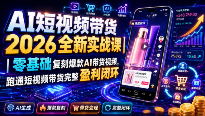 AI短视频带货2026全新实战课｜零基础复刻爆款AI带货视频，跑通短视频带货完整盈利闭环-云启智联