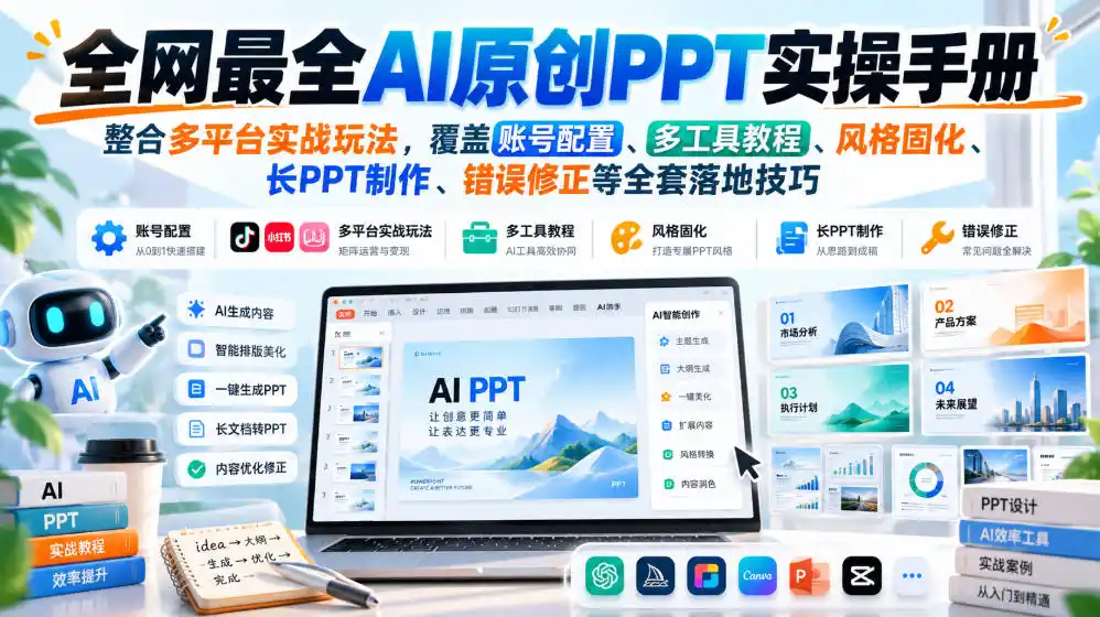 全网最全AI原创PPT实操手册，整合多平台实战玩法，覆盖账号配置、多工具教程、风格固化、长PPT制作、错误修正等全套落地技巧-云启智联