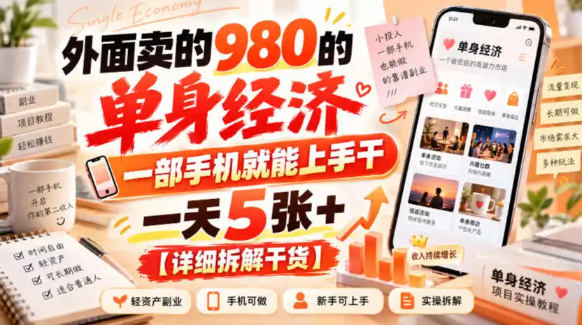 外面卖的980的单身经济,一部手机就能上手干,一天5张+【详细拆解干货】-云启智联