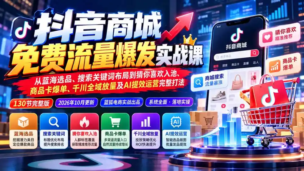 抖店城免费流量爆发实战-更新:蓝海选品、搜索关键词布局到猜你喜欢入池、商品卡爆单、千川全域放量及AI提效完整打法-云启智联