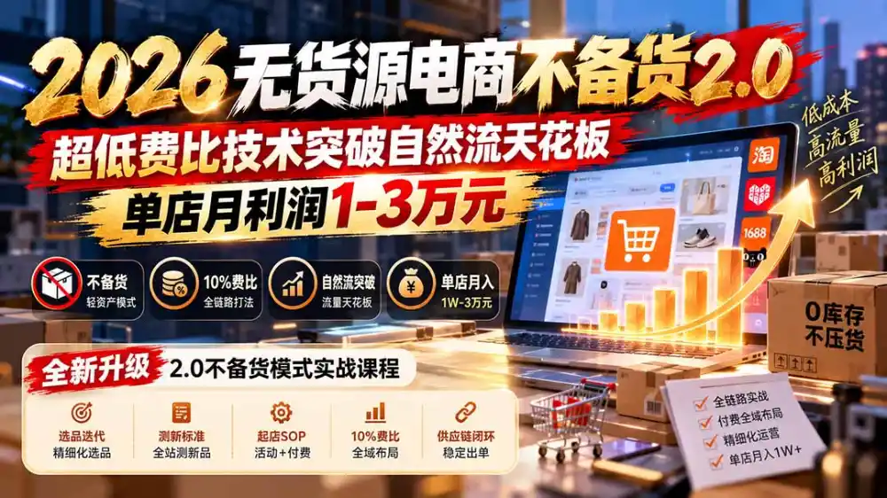 2026无货源电商不备货2.0【更新1019】：超低费比技术突破自然流天花板，单店月利润1-3万元-云启智联
