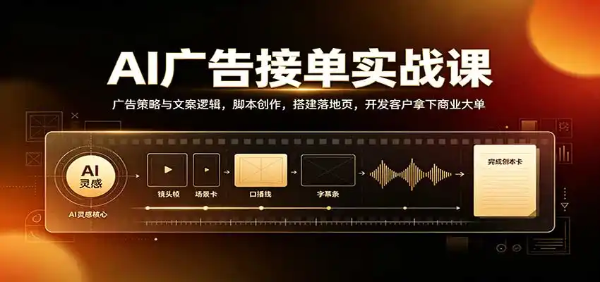 AI广告接单实战：广告策略与文案逻辑，脚本创作，搭建落地页，开发客户拿下商业大单-云启智联