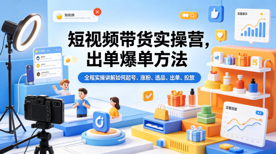 短视频带货实操营，出单爆单方法，全程实操讲解如何起号、涨粉、选品、出单、投放(更新0515)-云启智联