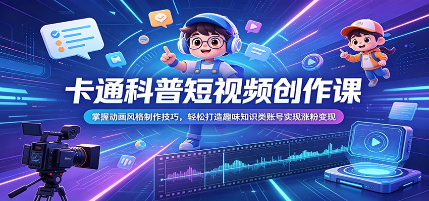 卡通科普短视频创作课:掌握动画风格制作技巧,轻松打造趣味知识类账号实现涨粉变现-云启智联