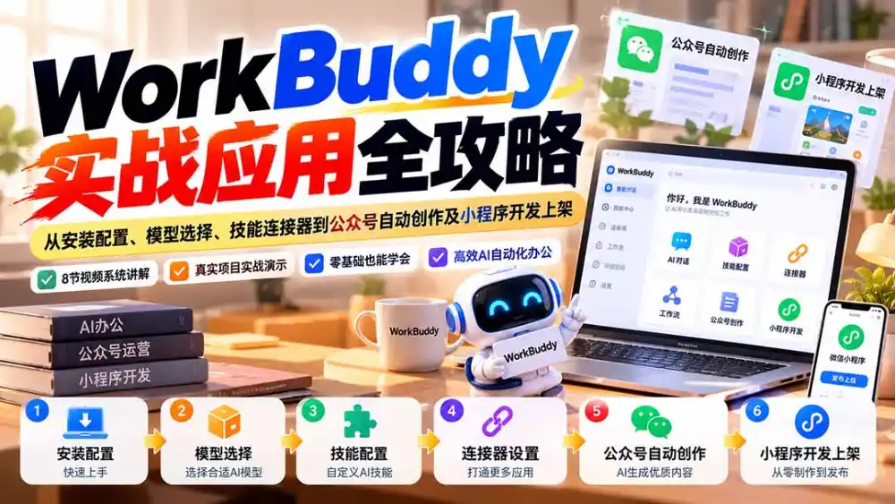 WorkBuddy 实战应用全攻略：从安装配置、模型选择、技能连接器到公众号自动创作及小程序开发上架-云启智联