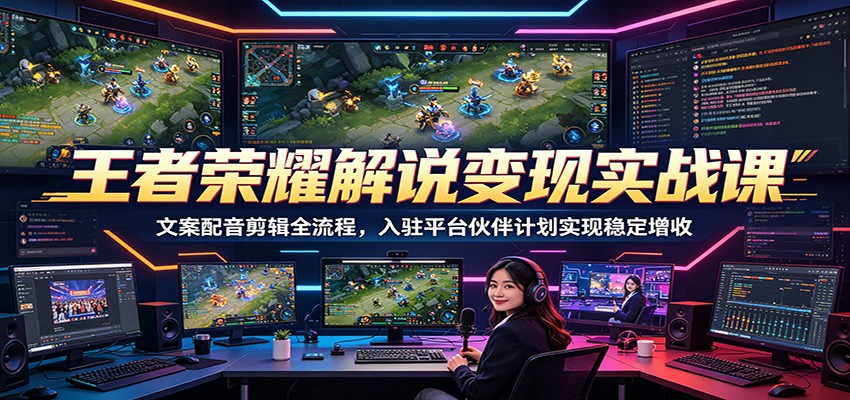 王者荣耀解说变现实战课：文案配音剪辑全流程，入驻平台伙伴计划实现稳定增收-云启智联