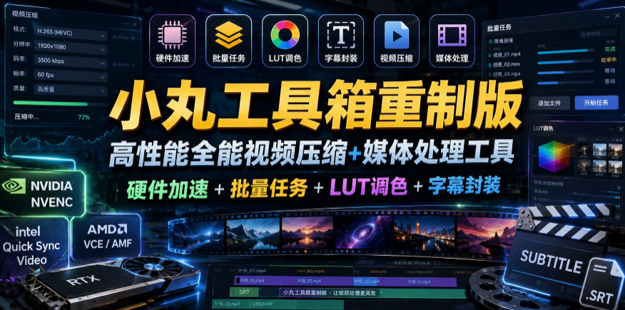 小丸工具箱重制版–高性能全能视频压缩+媒体处理工具｜硬件加速+批量任务+LUT调色+字幕封装-云启智联