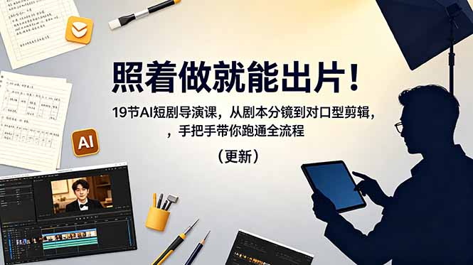 照着做就能出片！19节AI短剧导演课，从剧本分镜到对口型剪辑，手把手带你跑通全流程(更新-云启智联