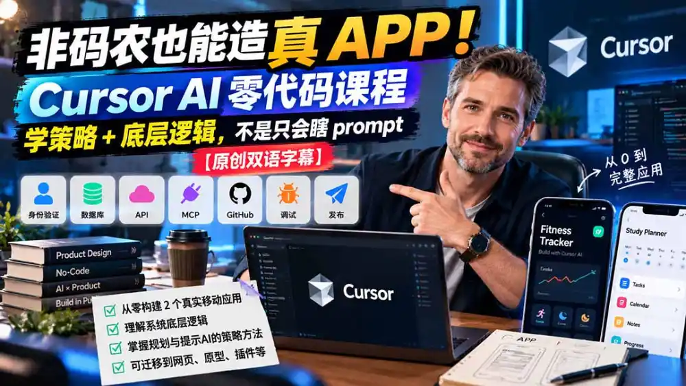 非码农也能造真 APP！Cursor AI 零代码课程：学策略 + 底层逻辑，不是只会瞎 prompt【原创双语字幕】-云启智联