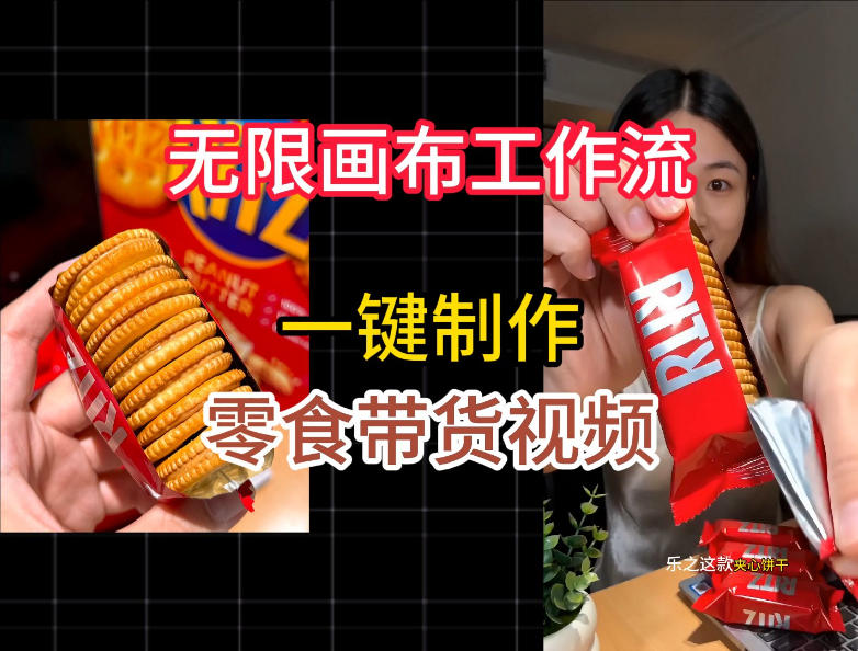 无限画布工作流一键制作零食带货视频，操作简单实操教学-云启智联
