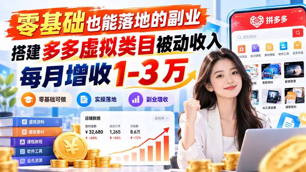 零基础也能落地的副业，搭建多多虚拟类目被动收入，每月增收 1-3 万-云启智联