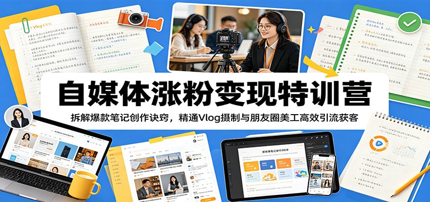 自媒体涨粉变现特训营：拆解爆款笔记创作诀窍，精通Vlog摄制与朋友圈美工高效引流获客-云启智联