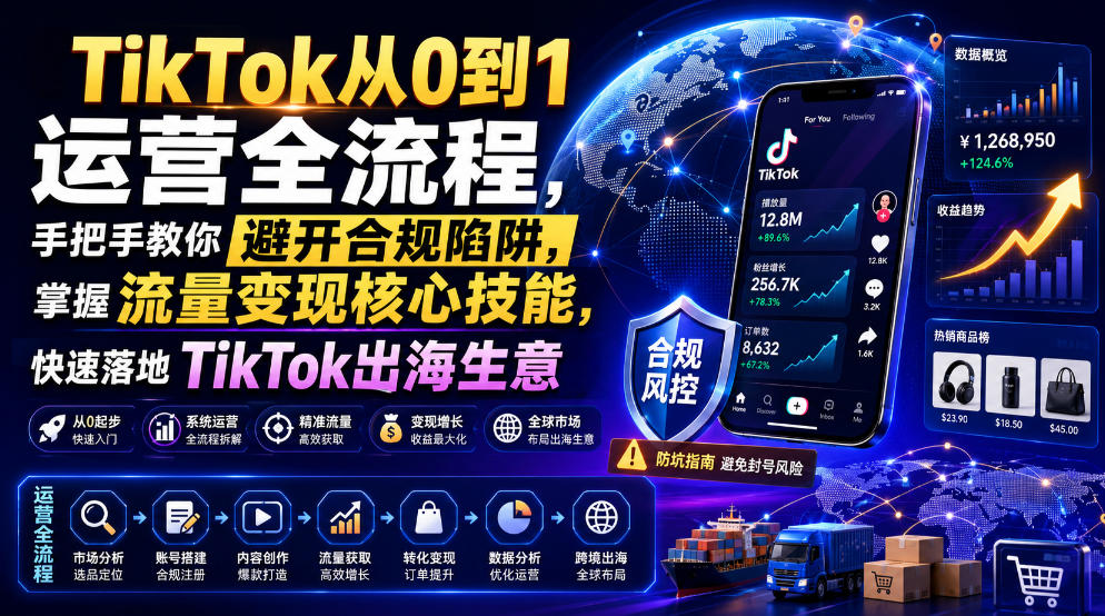 TikTok从0到1运营全流程，手把手教你避开合规陷阱，掌握流量变现核心技能，快速落地TikTok出海生意(更新7月)-云启智联