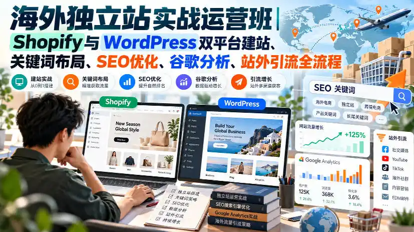 海外独立站实战运营班｜Shopify与WordPress双平台建站、关键词布局、SEO优化、谷歌分析、站外引流全流程-云启智联