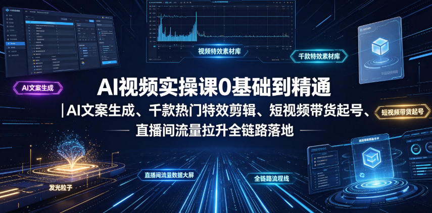 AI视频实操课0基础到精通｜AI文案生成、千款热门特效剪辑、短视频带货起号、直播间流量拉升全链路落地-云启智联