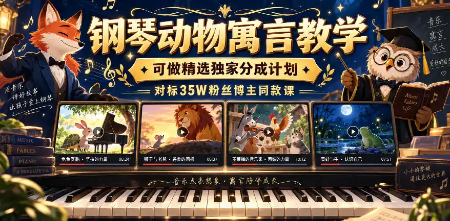 钢琴动物寓言教学，可做精选独家分成计划，对标35W粉丝博主同款课-云启智联
