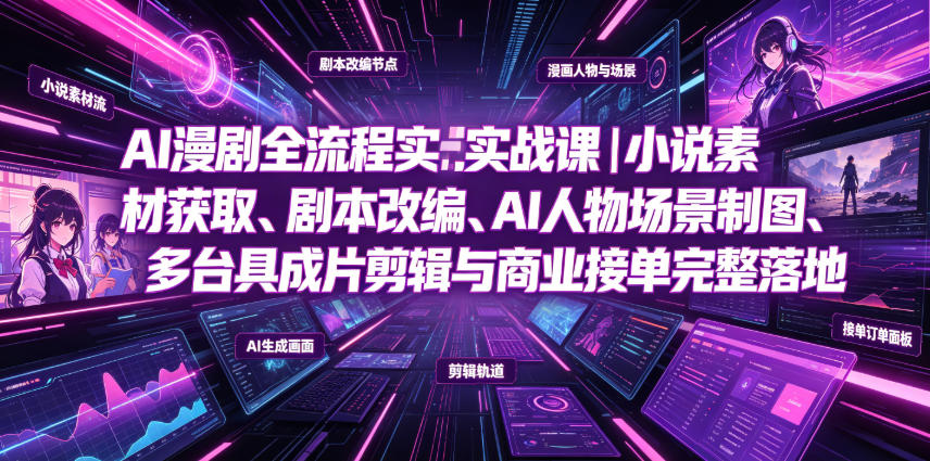 AI漫剧全流程实战课｜小说素材获取、剧本改编、AI人物场景制图、多工具成片剪辑、平台付费变现与商业接单完整落地-云启智联