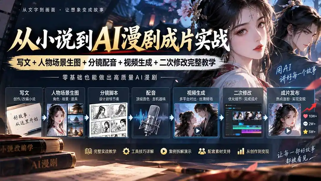 从小说到AI漫剧成片实战：写文+人物场景生图+分镜配音+视频生成+二次修改完整教学-云启智联