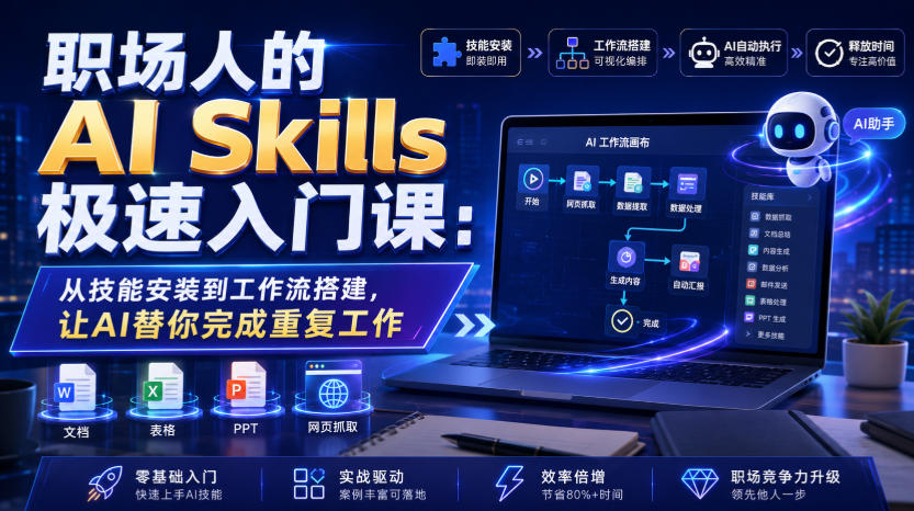 职场人的AI Skills极速入门课：从技能安装到工作流搭建，让AI替你完成重复工作-云启智联