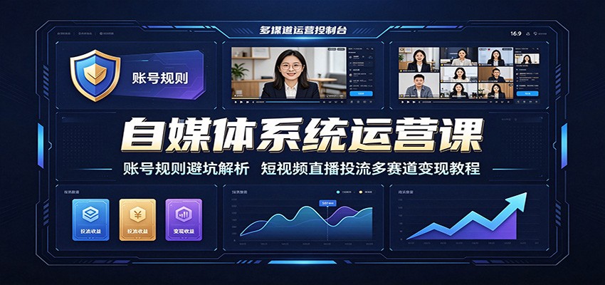 自媒体系统运营课：账号规则避坑解析，短视频直播投流多赛道变现教程-云启智联