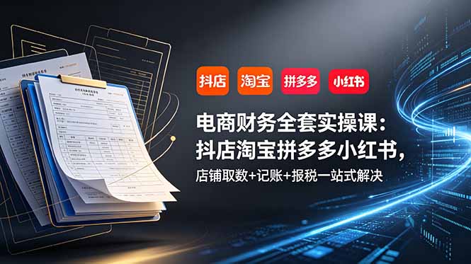 电商财务全套实操课：抖店淘宝拼多多小红书，店铺取数+记账+报税一站式解决-云启智联