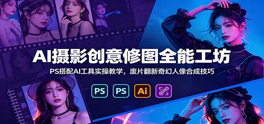 AI摄影创意修图全能工坊：PS搭配AI工具实操教学，废片翻新奇幻人像合成技巧-云启智联