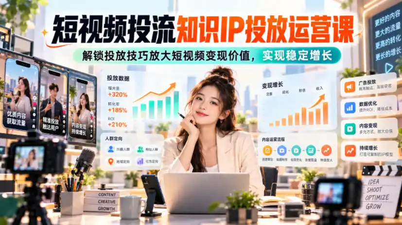 短视频投流知识IP投放运营课,解锁投放技巧放大短视频变现价值,实现稳定增长-云启智联