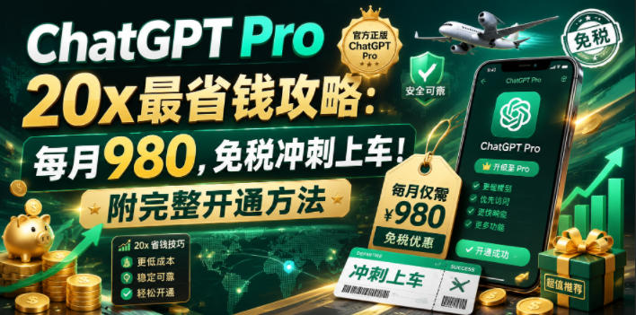 ChatGPT Pro 20x最省钱攻略：每月980，免税冲刺上车！附完整开通方法【文档】-云启智联