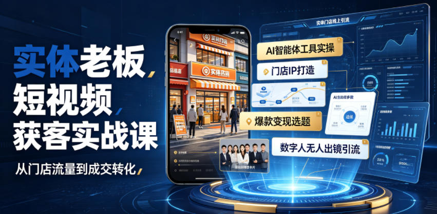 实体老板短视频获客实战课｜AI智能体工具全套实操、门店IP打造、爆款变现选题、数字人无人出镜引流完整教程-云启智联