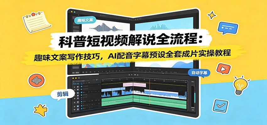 科普短视频解说全流程：趣味文案写作技巧，AI配音字幕预设全套成片实操教程-云启智联