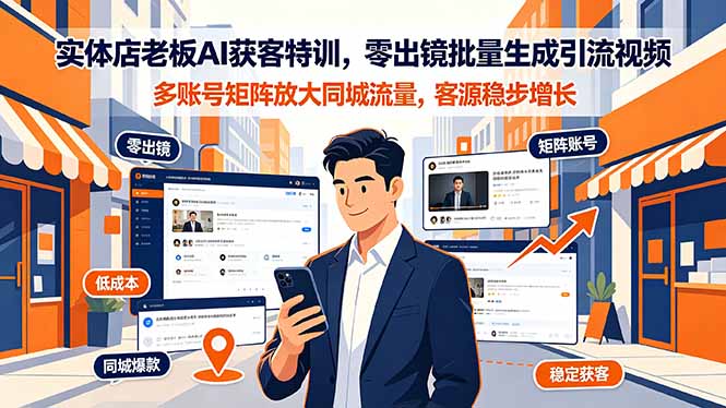 实体店老板AI获客特训，零出镜批量生成引流视频，多账号矩阵放大同城流量，客源稳步增长-云启智联
