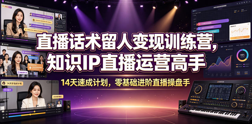 直播话术留人变现训练营，知识IP直播运营高手，14天速成计划，零基础进阶直播操盘手-云启智联