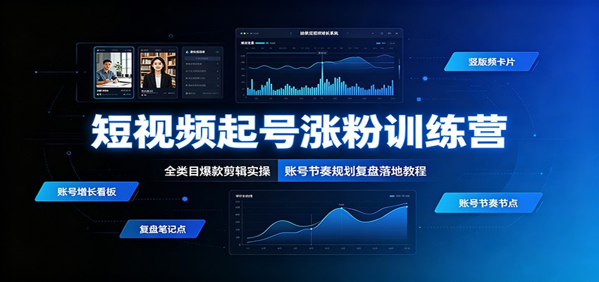 短视频起号涨粉训练营：全类目爆款剪辑实操，账号节奏规划复盘落地教程-云启智联