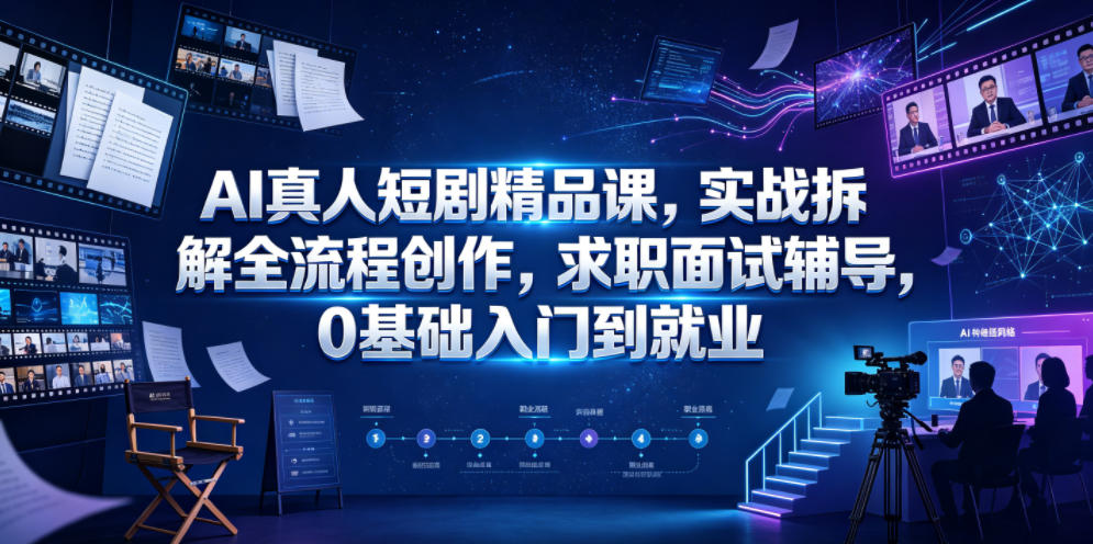 AI真人短剧精品课，实战拆解全流程创作，求职面试辅导，0基础入门到就业-云启智联