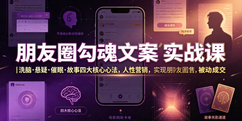 朋友圈勾魂文案实战课｜洗脑·悬疑·催眠·故事四大核心心法，吃透人性营销，实现朋友圈不销而售被动成交-云启智联