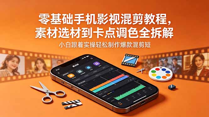 零基础手机影视混剪教程，素材选材到卡点调色全拆解，小白跟着实操轻松制作爆款混剪短片-云启智联
