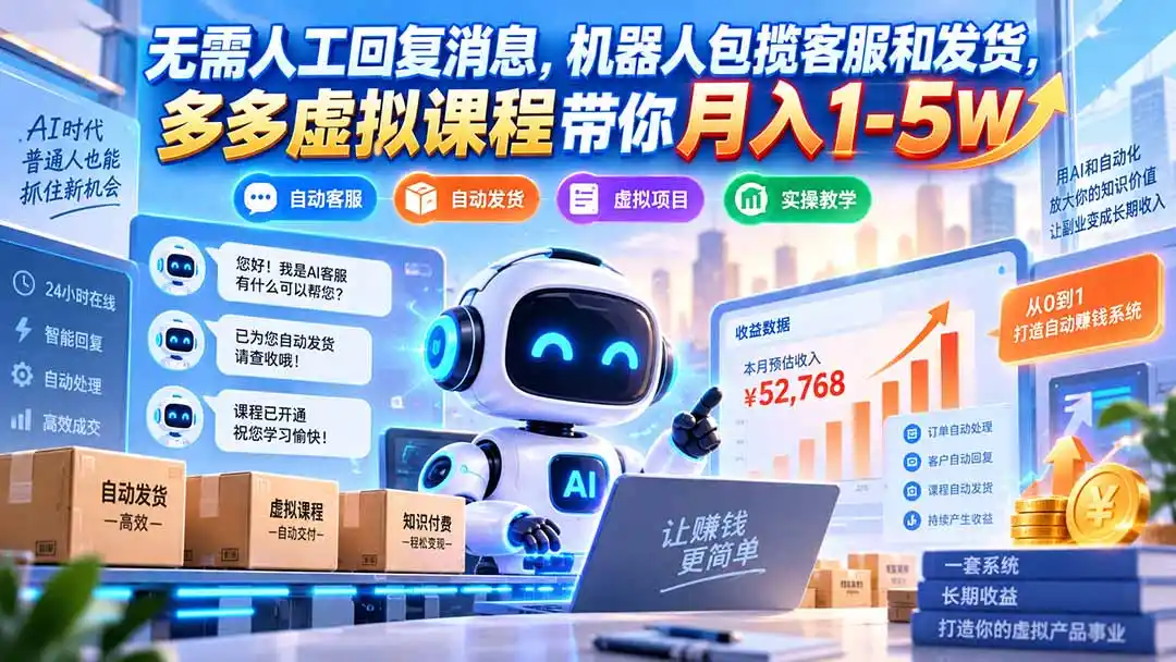 无需人工回复消息，机器人包揽客服和发货，多多虚拟课程带你月入1-5W-云启智联