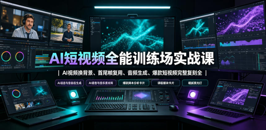 AI短视频全能训练场实战课｜AI视频换背景、首尾帧复用、音频生成、爆款短视频完整复刻全套实操教学-云启智联