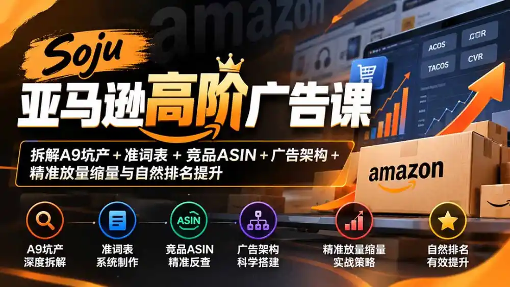 Soju亚马逊高阶广告课：拆解A9坑产+准词表+竞品ASIN+广告架构+精准放量缩量与自然排名提升-云启智联