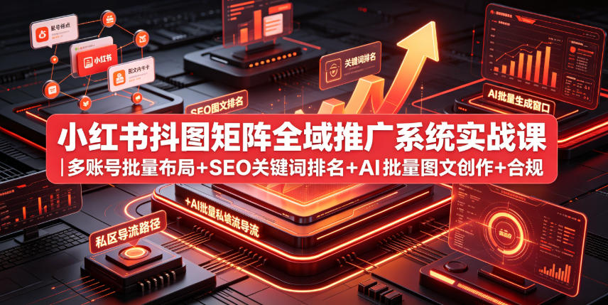 小红书抖图矩阵全域推广系统实战课｜多账号批量布局+SEO关键词排名+AI批量图文创作+合规私域导流完整落地教程-云启智联