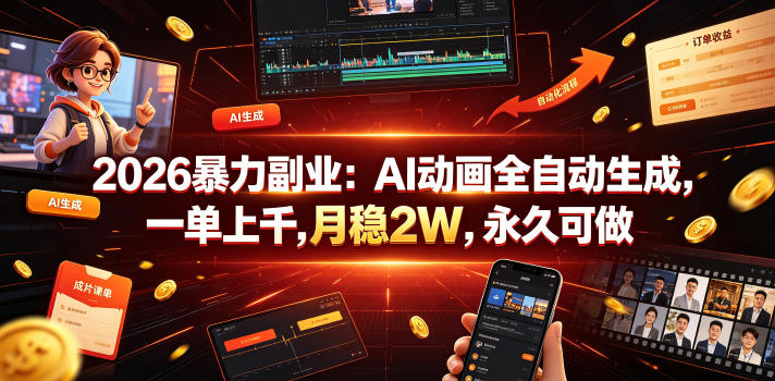 2026暴力副业：AI动画全自动生成，一单上千，月稳2W，永久可做【揭秘】-云启智联
