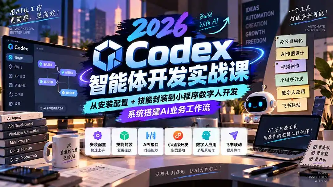 2026Codex智能体开发实战课：从安装配置+技能封装到小程序数字人开发，系统搭建AI业务工作流-云启智联