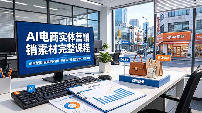 AI电商实体营销素材完整课程，AI创意短片完美复刻实景，实体店一键生成宣传引流短视频-云启智联